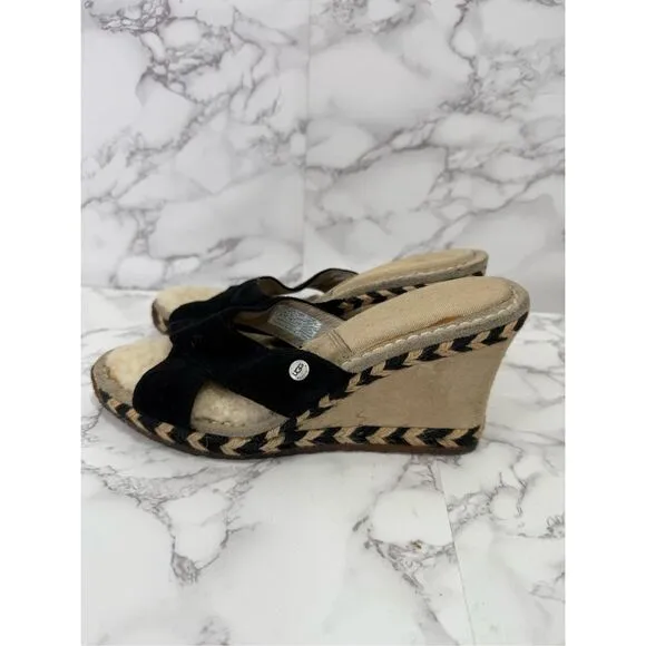 UGG Women’s Suede &amp; Sherpa Sandals Wedge sz 7 # bag 20-MM