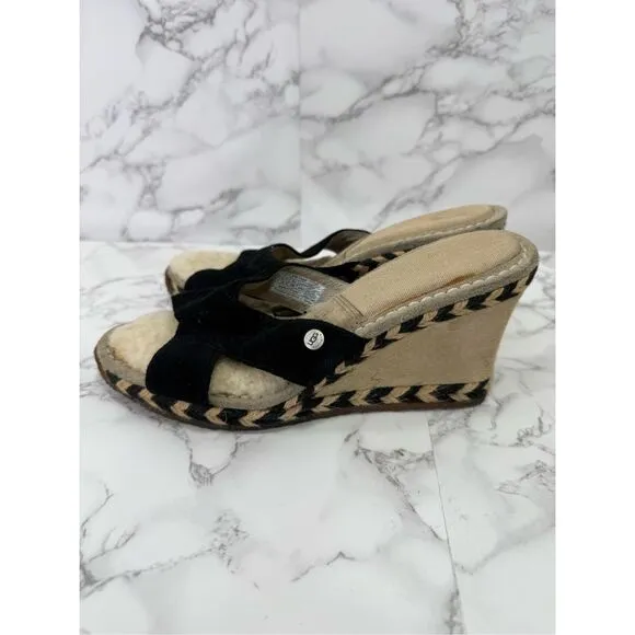 UGG Women’s Suede &amp; Sherpa Sandals Wedge sz 7 # bag 20-MM