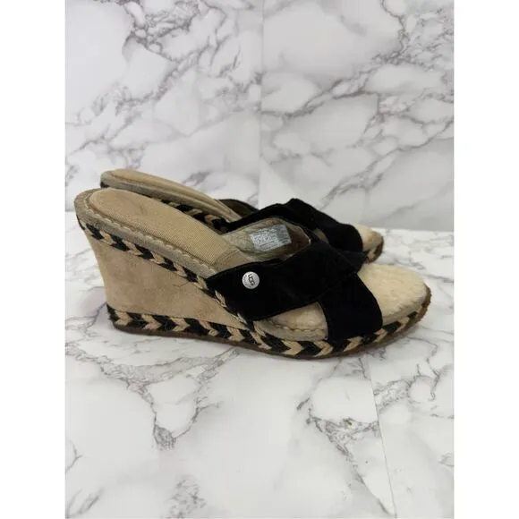 UGG Women’s Suede &amp; Sherpa Sandals Wedge sz 7 # bag 20-MM