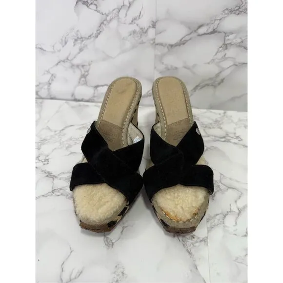 UGG Women’s Suede &amp; Sherpa Sandals Wedge sz 7 # bag 20-MM