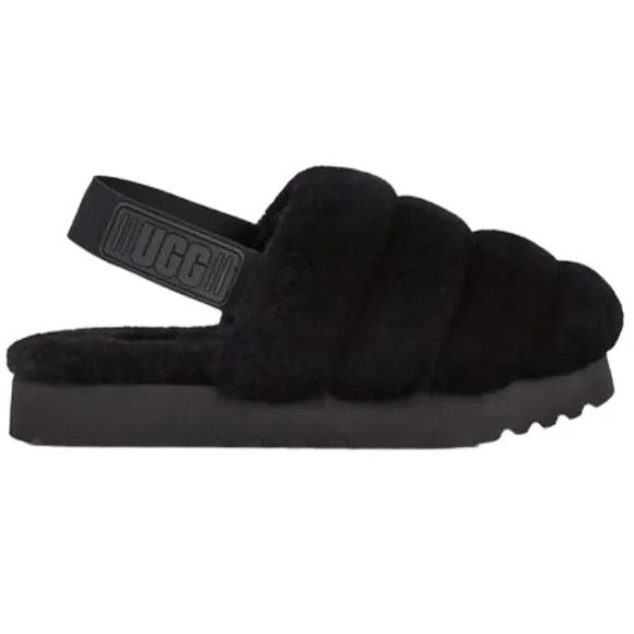 UGG Women's Super FluffSlipper Slingback Sandals (Black)