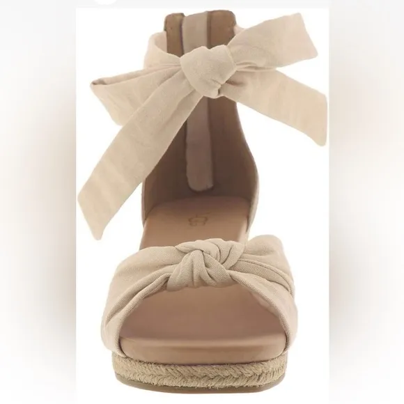 UGG Yarrow Wedge Espadrille Ankle Tie Tan Sandals Heel Zip Size 9.5