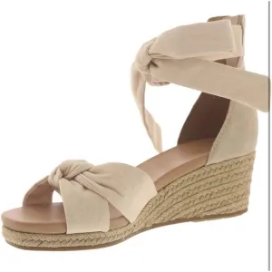 UGG Yarrow Wedge Espadrille Ankle Tie Tan Sandals Heel Zip Size 9.5