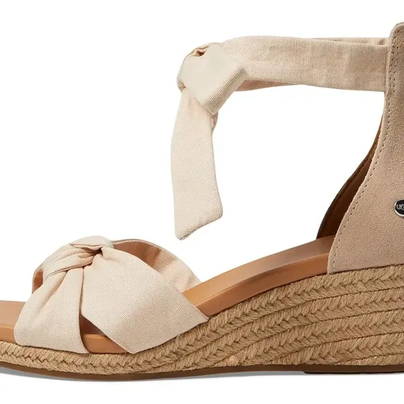 UGG Yarrow Wedge Espadrille Ankle Tie Tan Sandals Heel Zip Size 9.5
