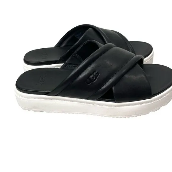 UGG Zayne Crossband leather slide sandals Size 6 black