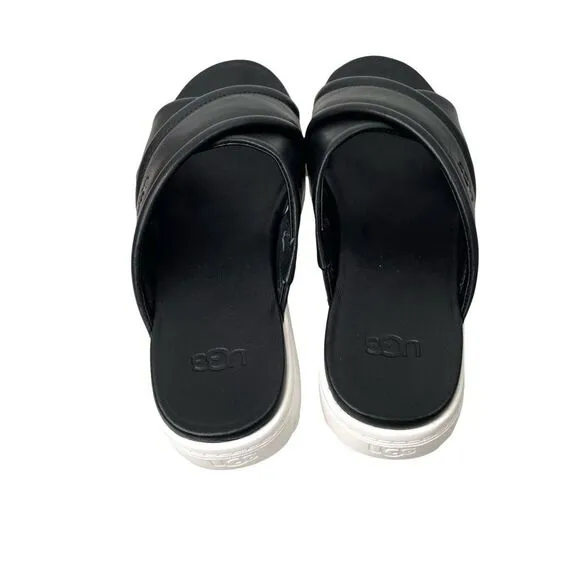 UGG Zayne Crossband leather slide sandals Size 6 black