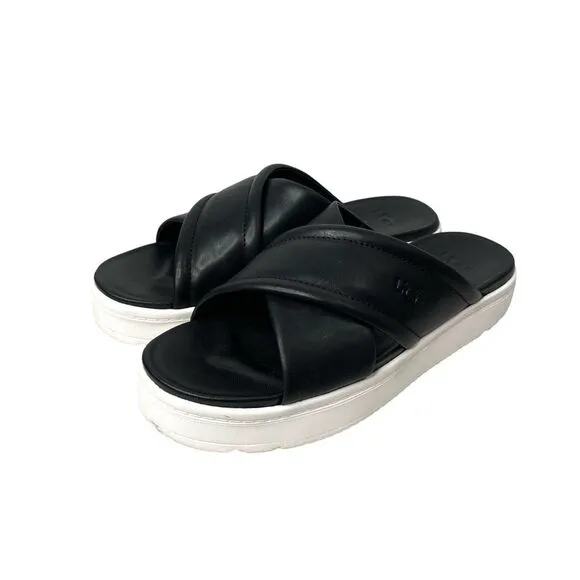 UGG Zayne Crossband leather slide sandals Size 6 black