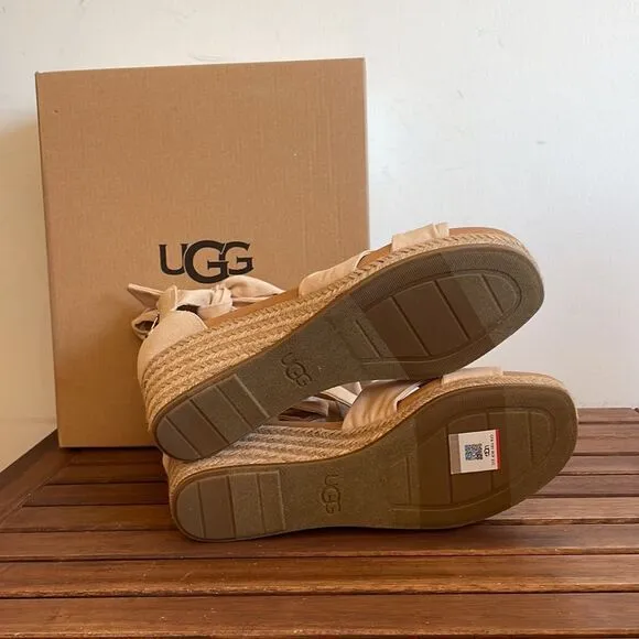 UGG Yarrow Espadrille Wedge Sandals Natural Canvas USA Women Size 10/UK 8/EU 41