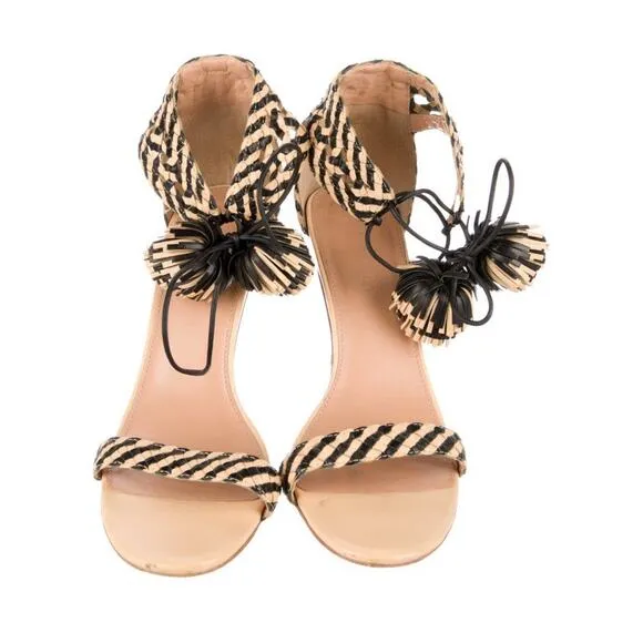 Ulla Johnson Clara Melange Sandal Pom Pom Tassel Wrap Heels IT 41/US 10.5-11