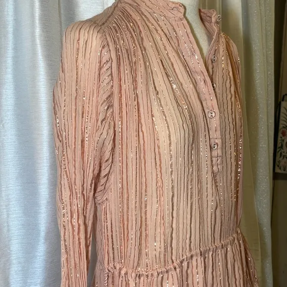 Ulla Johnson Della Dress Blush Lurex Striped Ruffle Tunic M