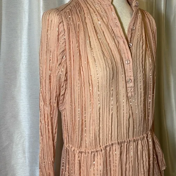 Ulla Johnson Della Dress Blush Lurex Striped Ruffle Tunic M