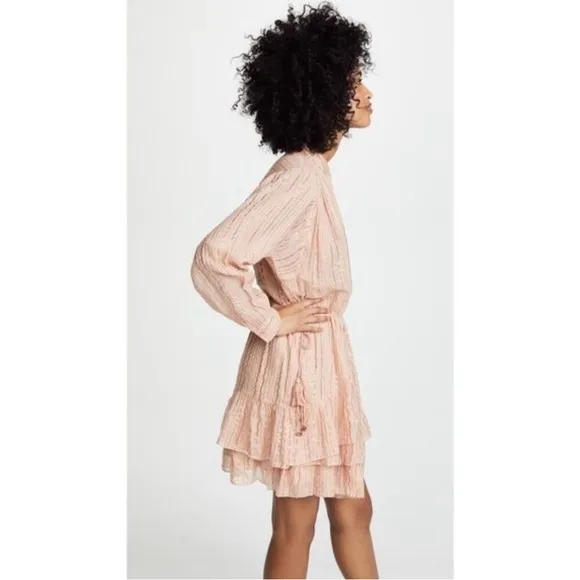 Ulla Johnson Della Dress Blush Lurex Striped Ruffle Tunic M