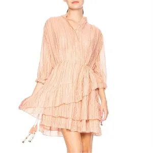 Ulla Johnson Della Dress Blush Lurex Striped Ruffle Tunic M