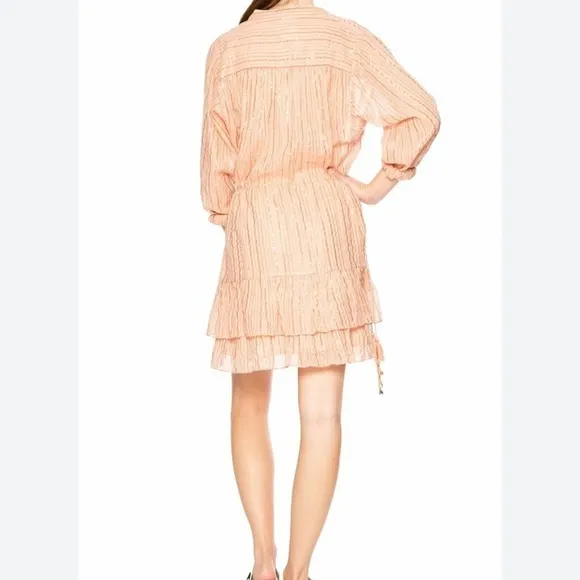 Ulla Johnson Della Dress Blush Lurex Striped Ruffle Tunic M