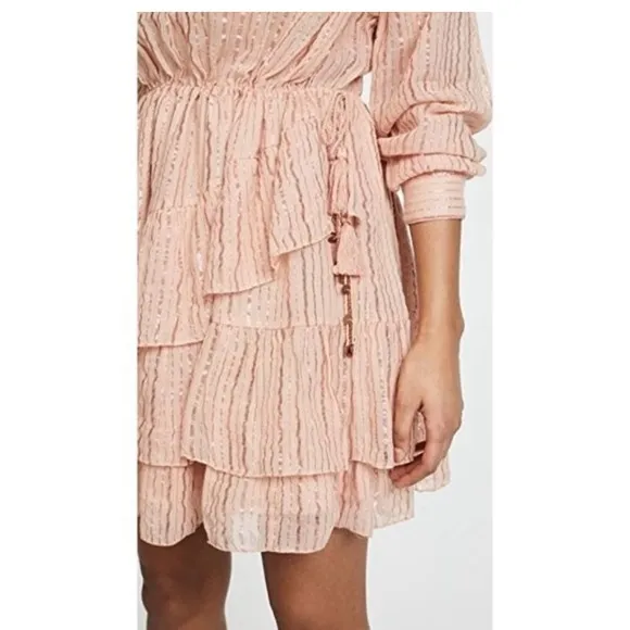 Ulla Johnson Della Dress Blush Lurex Striped Ruffle Tunic M