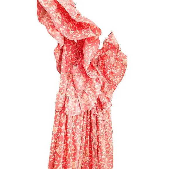 ULLA JOHNSON Freida Printed Cotton Midi Dress Coral Batik Red Orange White US 4