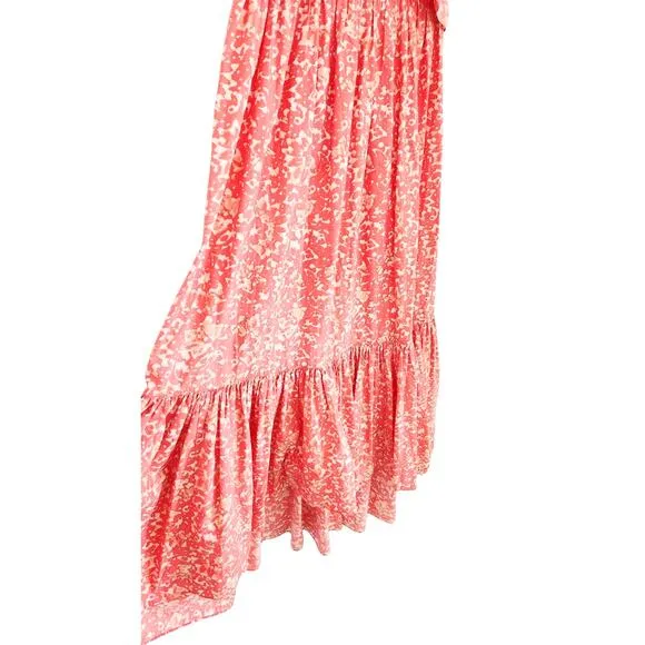 ULLA JOHNSON Freida Printed Cotton Midi Dress Coral Batik Red Orange White US 4