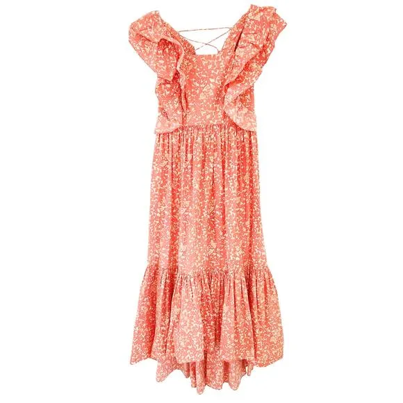 ULLA JOHNSON Freida Printed Cotton Midi Dress Coral Batik Red Orange White US 4