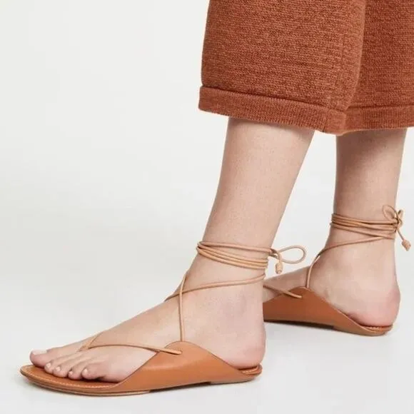 Ulla Johnson Saddle Brown Aidy Sandals Brown Leather Lace Up Size 40/ US 10