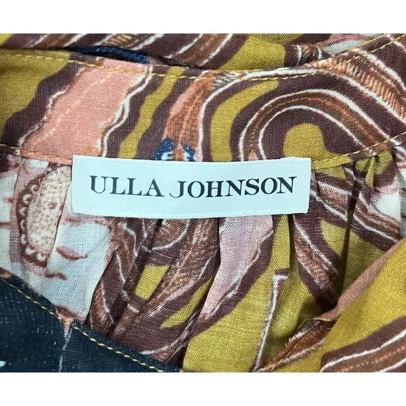 Ulla Johnson Selena Midi Dress Citrine Puff Sleeves Belted Pockets Size Small