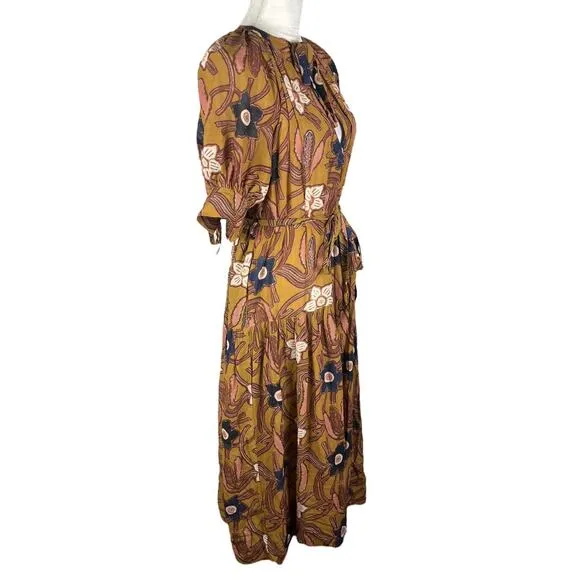 Ulla Johnson Selena Midi Dress Citrine Puff Sleeves Belted Pockets Size Small