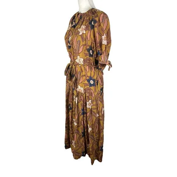 Ulla Johnson Selena Midi Dress Citrine Puff Sleeves Belted Pockets Size Small