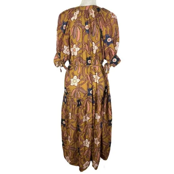 Ulla Johnson Selena Midi Dress Citrine Puff Sleeves Belted Pockets Size Small