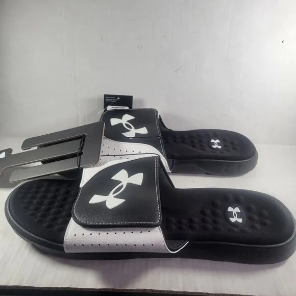 Under Armour Men Insite Pro SL Black &amp; White Adjustable Slide Sandals Size 17