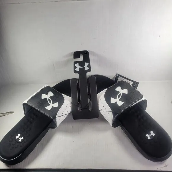 Under Armour Men Insite Pro SL Black &amp; White Adjustable Slide Sandals Size 17
