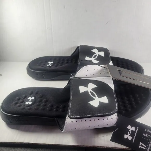 Under Armour Men Insite Pro SL Black &amp; White Adjustable Slide Sandals Size 17