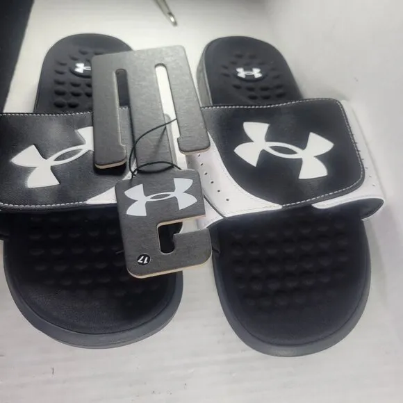 Under Armour Men Insite Pro SL Black &amp; White Adjustable Slide Sandals Size 17