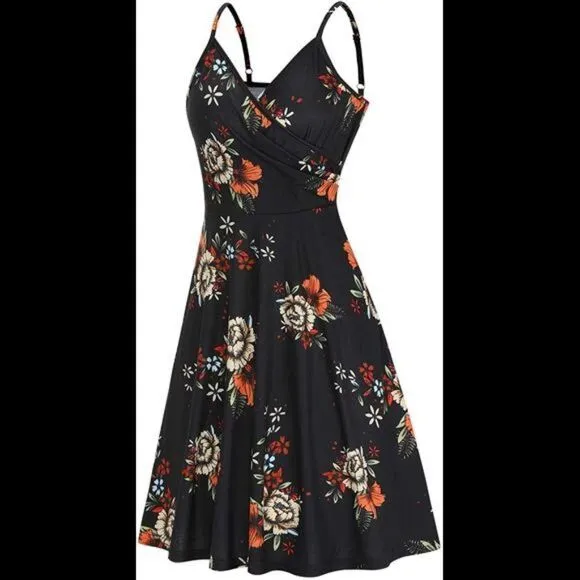 V Neck Floral Spaghetti Strap Summer Casual Dress