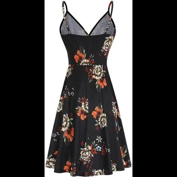 V Neck Floral Spaghetti Strap Summer Casual Dress
