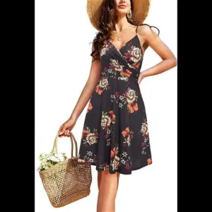 V Neck Floral Spaghetti Strap Summer Casual Dress