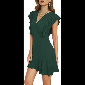 V Neck Ruffle Sleeve Summer Dress  Dresses