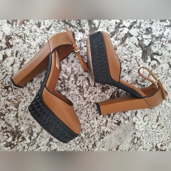 Valentino  Garavani Brown Leather Heel Platform Flats Sandals Size 39.5