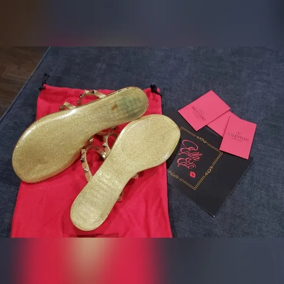 Valentino Garavani Rockstud Jelly Sandals Gold size 36