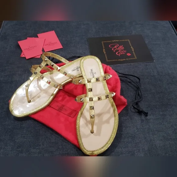Valentino Garavani Rockstud Jelly Sandals Gold size 36
