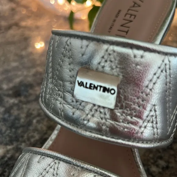 Valentino Jackie Silver Metallic Leather Sandals