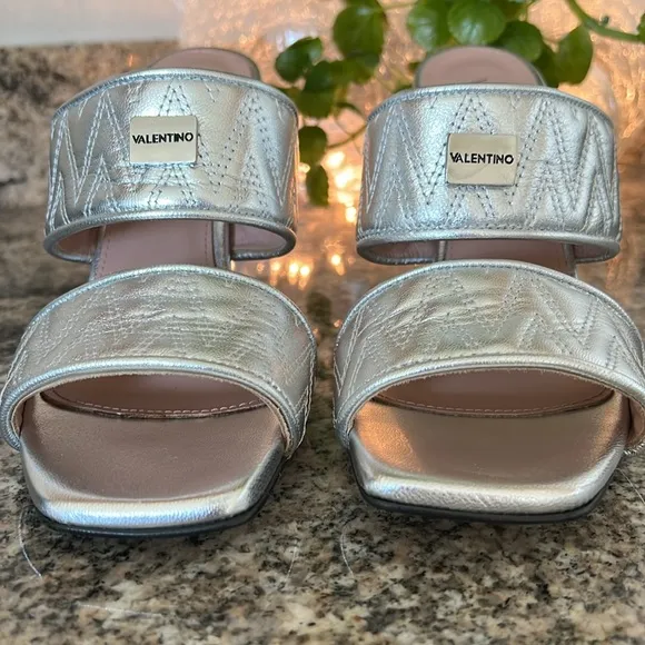 Valentino Jackie Silver Metallic Leather Sandals