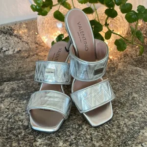 Valentino Jackie Silver Metallic Leather Sandals