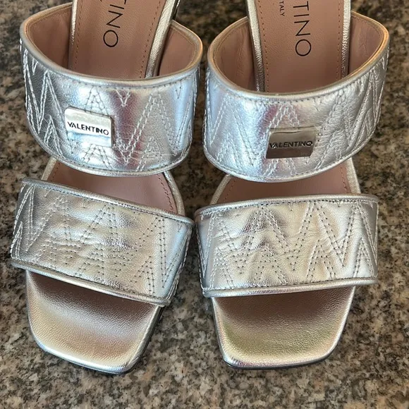 Valentino Jackie Silver Metallic Leather Sandals