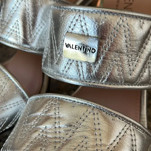 Valentino Jackie Silver Metallic Leather Sandals