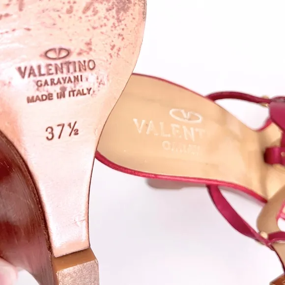 Valentino Red Leather Bondage Strappy Wedge Slingback Sandals, Size 37.5