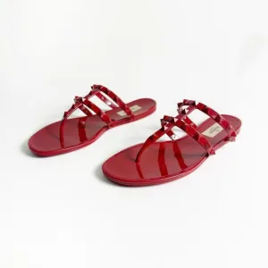 VALENTINO Red Rockstud Slide Sandal Size 39 US 8.5 Flat Caged Strap Rubber PVC