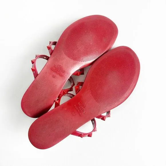 VALENTINO Red Rockstud Slide Sandal Size 39 US 8.5 Flat Caged Strap Rubber PVC