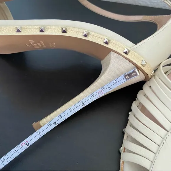 Valentino Rocksstud Beige Leather Ankle Strap Heels Sandals
