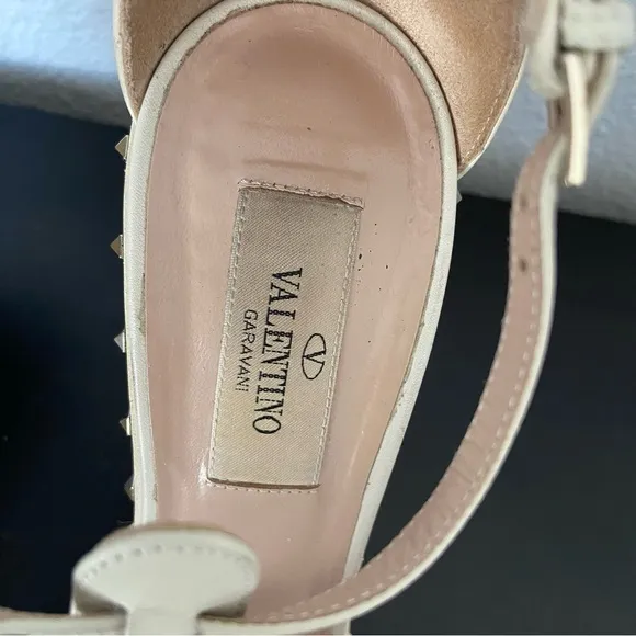 Valentino Rocksstud Beige Leather Ankle Strap Heels Sandals