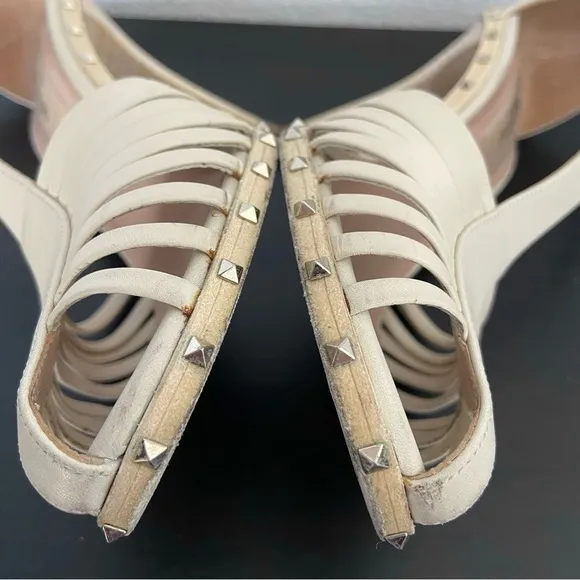 Valentino Rocksstud Beige Leather Ankle Strap Heels Sandals