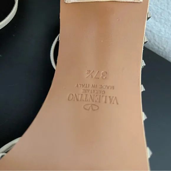 Valentino Rocksstud Beige Leather Ankle Strap Heels Sandals